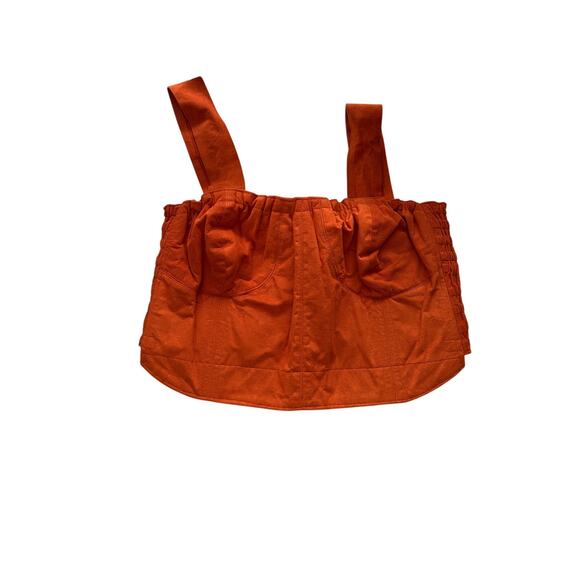 Cropped Tank Top Womens S/M Orange Smocked Sleeveless Casual Summer Festival - Picture 1 of 7